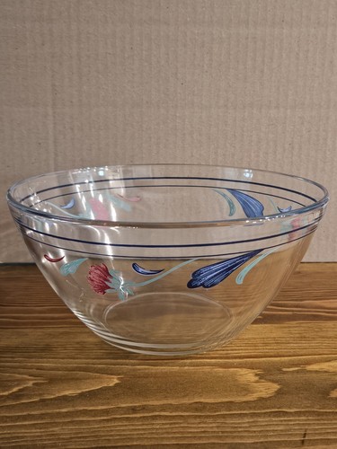 Vintage Lenox Mohnblumen auf blau 9" Klarglas Servierschüssel rot und blau
