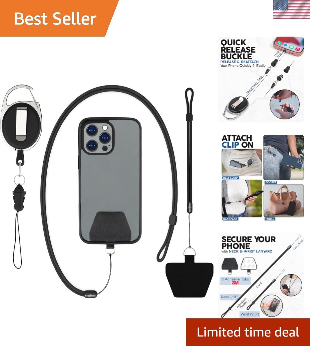 Ultimate Phone Safety - Retractable Tether with Wrist and Neck Lanyards  Included | eBay