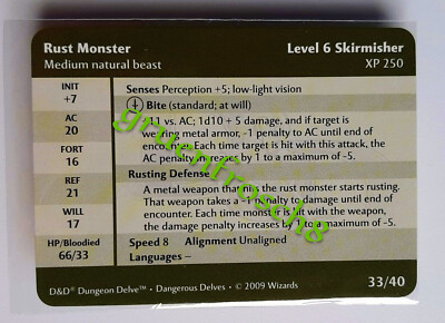  RUST MONSTER  33 U  DDM MONSTER MANUAL  DANGEROUS DELVES 2009  D&D STATS CARD