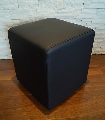 Schwarz Echtleder Hocker 40x40 x H-45 Sitzhocker Rindsleder Sitzwürfel Würfel