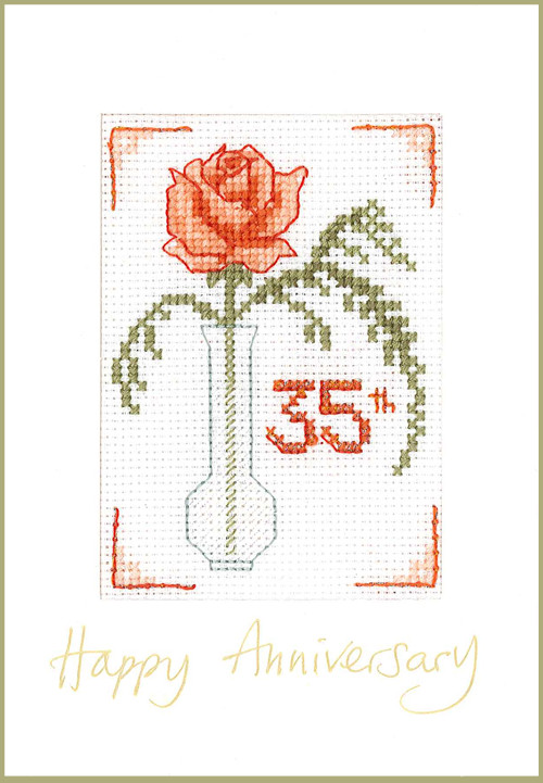 Coral Wedding Anniversary 'Happy Anniversary' card - cross stitch kit 16 aida