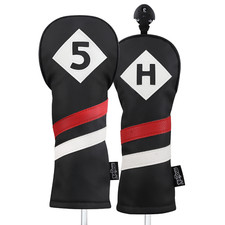 Majek Retro Golf 5 H Wood Hybrid Headcover Black Red White Leather Style