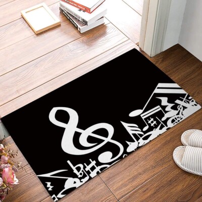 Rubber Non Slip Door Mat Indoor Music Notes Floor Mat Black and White 18''x30''