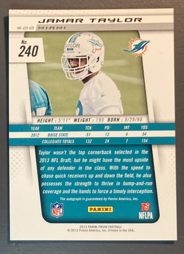 2013 JAMAR TAYLOR PANINI PRIZM NFL ROOKIE AUTOGRAPH - Picture 2 of 2