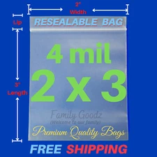2"x3" Clear 4 Mil reclosable zip seal lock bag, plastic lock bags jewelry, parts