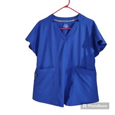 Climate Right By Cuddl Duds Blue Medical Uniform Work Short Sleeved Scrub Top