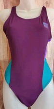 Insport Women's One Piece Vintage 1980's Or 90's Swimsuit Plum/Teal W/ Pocket M