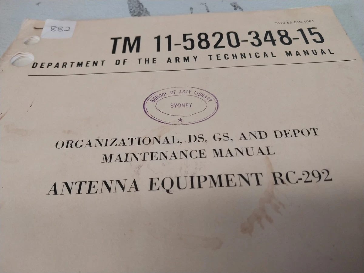 1966 USA Military Forces ANTENNA EQUIPMENT RC 292 Maintenance Manual