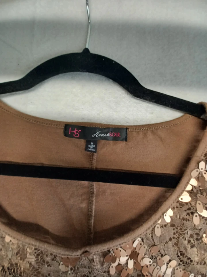 Heart Soul Top Womens Brown Medium Sequin Sleeveless Lace Round Neck Party - Image 4 of 4