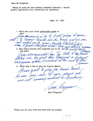 SAM CHAPMAN SIGNED QUESTIONNAIRE BECKETT CERTIFIED AUTHENTIC AUTOGRAPH ...