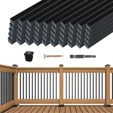 Muzata 50P 36"x3/4" Aluminum Deck Balusters Square Black Porch Staircase WT13