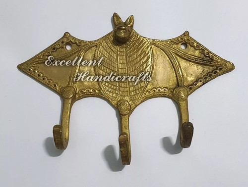 ZoneMoksha Brass Large Golden Bat Hook – Fancy Coat Hanger, Key Holder & Towel Rack, Great Collectible Gift