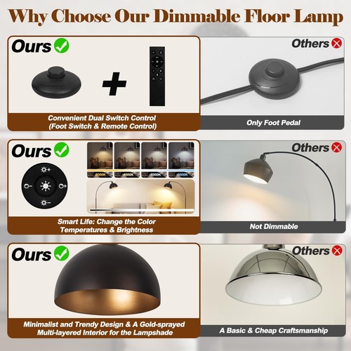 Bronze Arch Floor Lamps for Living Room Dimmable - Upgraded 9W LED Arc Lamp w... - Picture 6 of 8