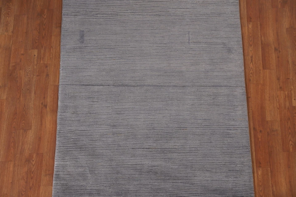 Alfombra oriental moderna a rayas Gabbeh Kashkoli 4x6 alfombra gris lana anudada a mano Foto 3 de 4