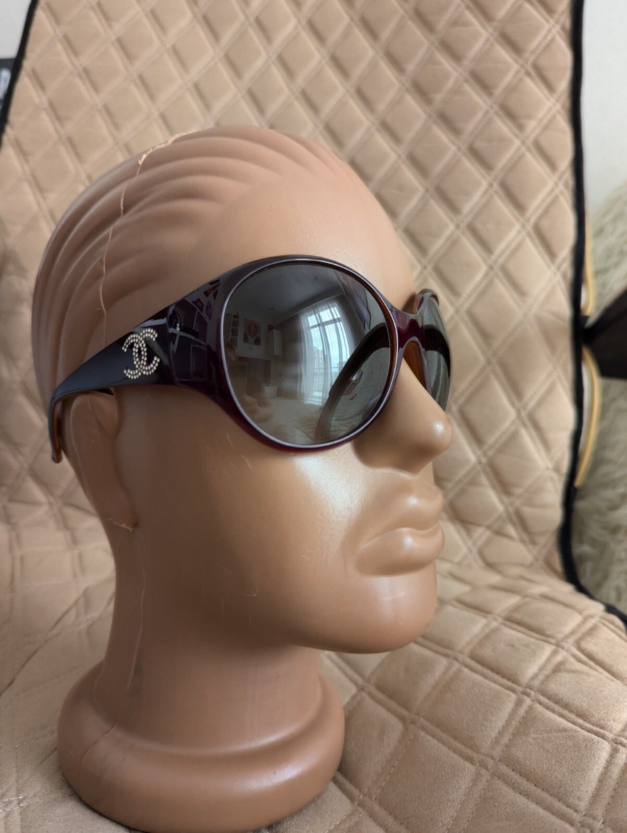 Chanel CC Crystal Logo Brown Gray Gradient Lenses Round Sunglasses