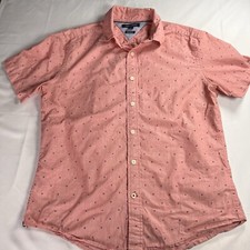 Tommy Hilfiger Men's Linen Blend Short Sleeve Button Down Red Size: M