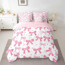 Pink Bowknot Twin Comforter Set for Kids - 7 Piece Bed in a Bag