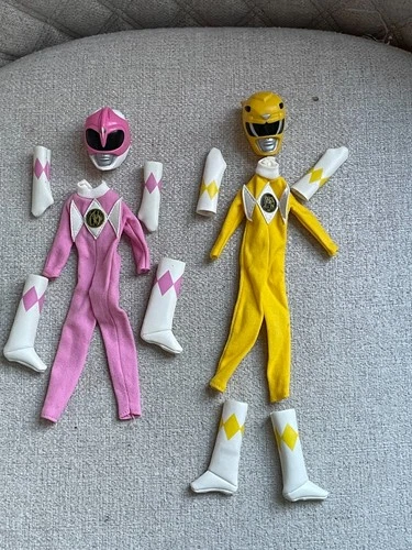 VINTAGE 1995 BANDAI POWER RANGERS AISHA & KIMBERLY 9" DOLL PINK YELLOW OUTFITS