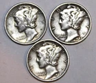 (3) Mercury Dimes - Extra Fine - 1941P 1942P 1943P - #2113ED