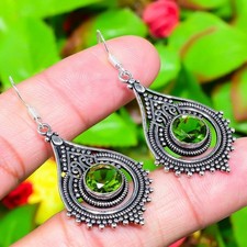 Peridot Gemstone Handmade 925 Sterling Silver Jewelry Earring 2.13" M672