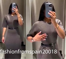 ZARA NEW WOMAN BELTED MIDI DRESS LIGHT BROWN S-XL 2756/144/730