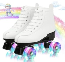 EONROACOO Teen Kids Skates with Light up Wheels, White Roller Skates W:8/M:6.5 