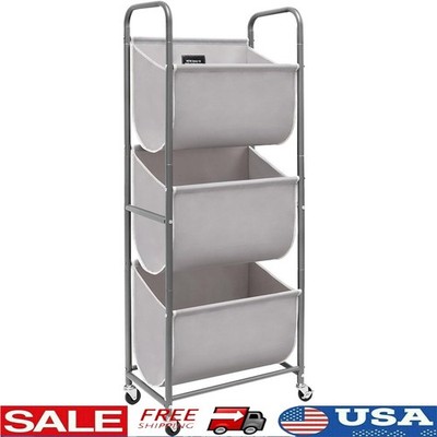 3-Tier Laundry Basket W/ Wheels Durable Water-Resistant Space Saver Hamper New