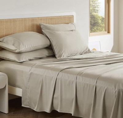 Bedsure 100% Cotton Sheets Queen Size Bed Set - 300 Thread Count Sateen Weave