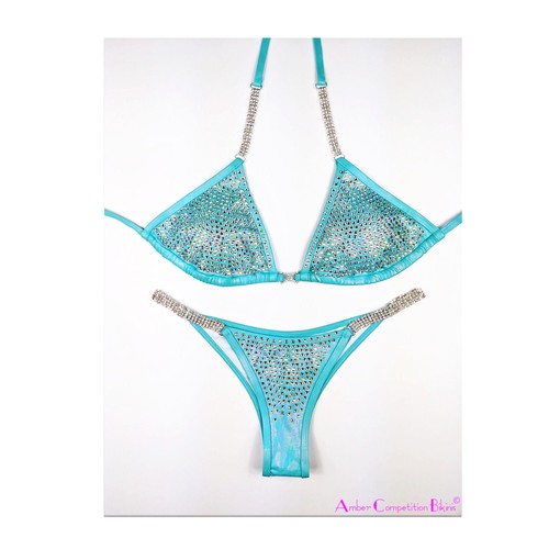 Crystal Competition Bikini Lustrous Light Blue NPC IFBB for Bodybuilding and
