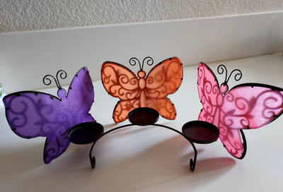 PARTYLITE Butterfly Metal Multicolor Tea Light Candle Holder. Purple,Pink,Orange