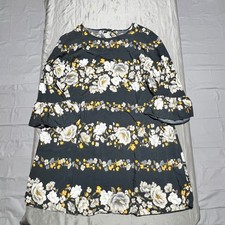 Old Navy XXL Black Floral Stripe Shift Dress Ruffle Sleeve Rayon Woven Tie Back