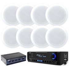 Pyle Home USB SD 300W Receiver, 5.25" White 2-Way In-Ceiling Speakers Selector