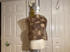 Brown  Crem Sheer Floral Square Scarf Made in Italy Vtg 100 Polyester