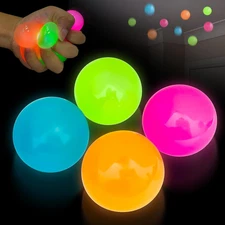 4pcs Glowing Sticky Balls, Stress Balls, Stress Relieving Glow in The Dark Toys
