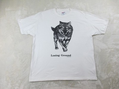 VINTAGE Hanes Shirt Mens Extra Large White Wolf Losing Ground Human I Tees 1990*
