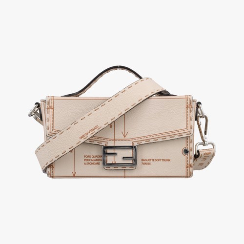 Fendi Soft Trunk Beige Leather Crossbody Shoulder Handbag Messenger Bag Women 99