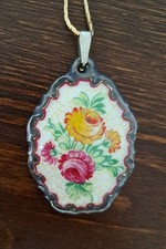 Rosenthal - Antik Porzellan Anhänger - Rosen handbemalt + Goldkette Modeschmuck