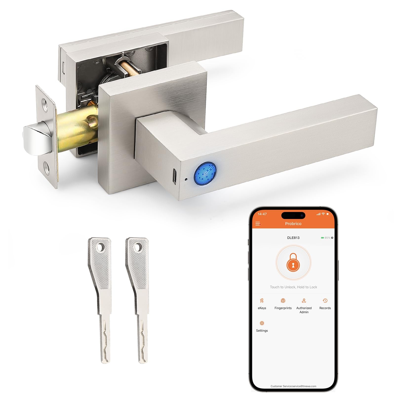 Smart Lock Keyless Entry Door Handle with Satin Nickel Finish