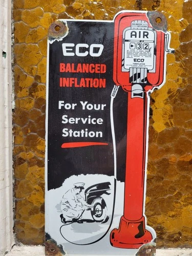 VINTAGE ECO AIR PORCELAIN SIGN OLD GAS STATION SERVICE GARAGE TIRE INFLATION 12"
