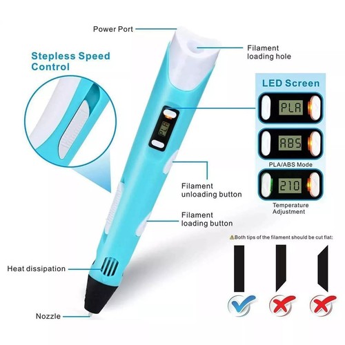 3D Printing Pen Set Doodle Printer Drawing 3 Colours PLA Filament Gift For Kids - Picture 4 of 15
