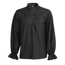 Mens Medieval Pirate Shirt Long Sleeve Vampire Top Steampunk Renaissance Retr...