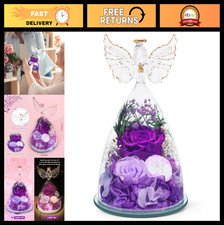 Preserved Rose in Glass Angel Figurine - Forever Fresh Flower Gift for Mom, Wife