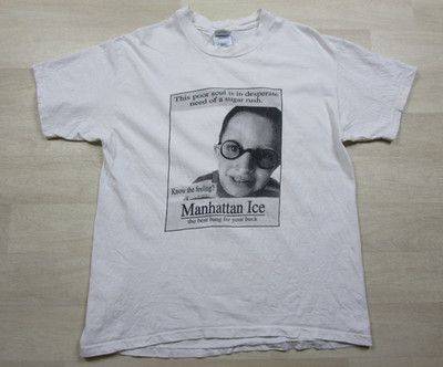 Y2K Manhattan Ice T Shirt (L) Ice Cream Promo Advertising Joke Humor Nostalgia