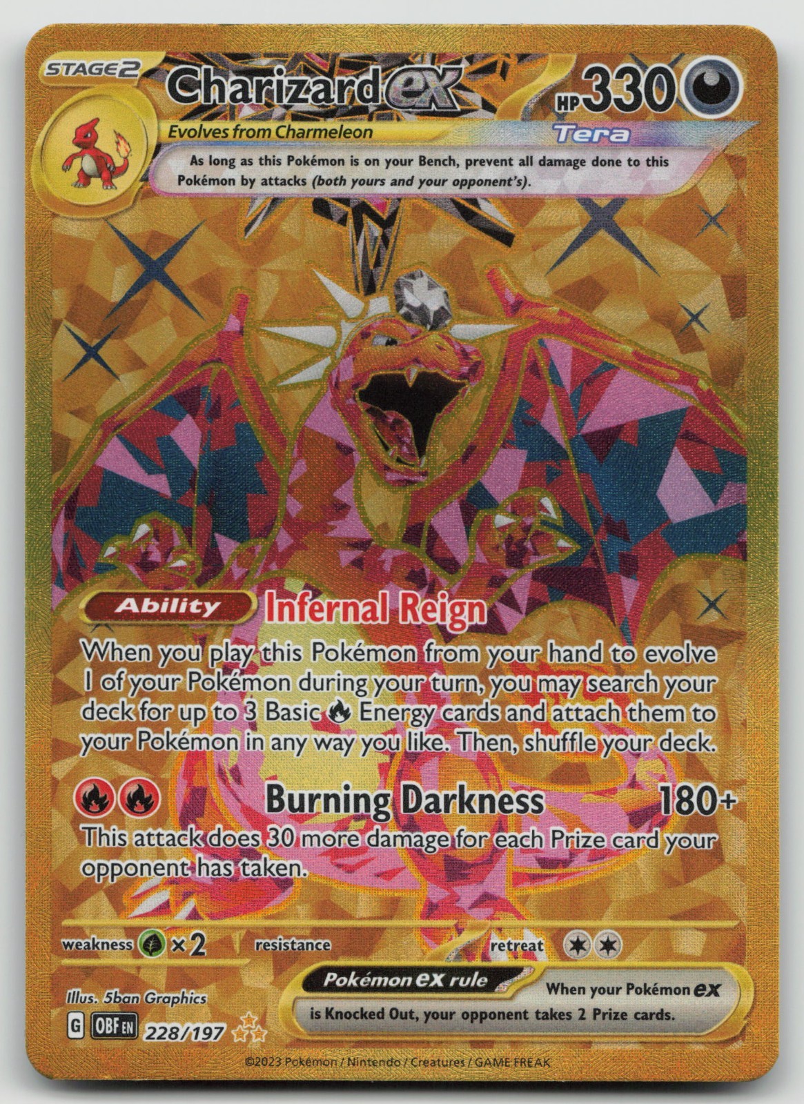 Pokémon TCG Charizard EX SAR 228/197 Obsidian Flames Near Mint