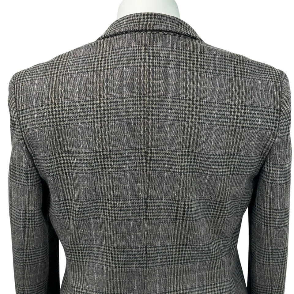 Blazer de lana Body by Victoria para mujer talla 4 gris a cuadros preppy pata de gallo negocios Foto 4 de 4