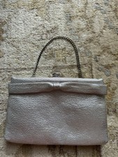 Vintage After Five Silver Shimmer Evening Bag Bow Clutch Chain Strap