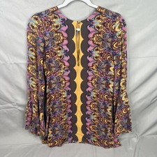 Free People Womens L Bell Sleeve Mini Shift Dress Purple Gold Print Boho Flowy