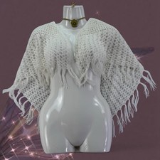 Vtg Handmade Crochet Shawl White Asymmetrical triangle Wrap Boho Scarf Cottage