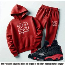 Men Red Sweatsuit 2pc Set Match Jordan 13 Bred 23 Legend Sneaker Hoodie Jogger
