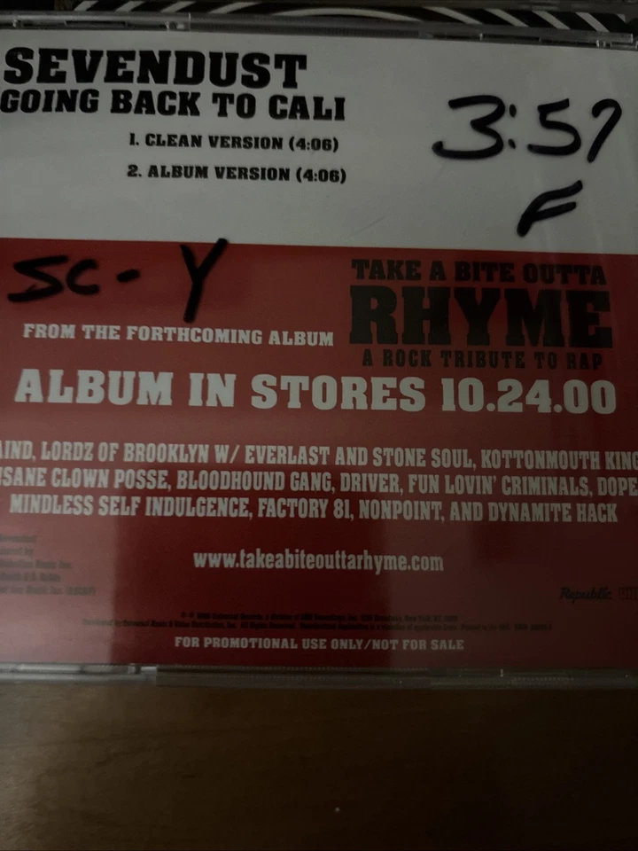 SEVENDUST Going Back to Cali LL COOL J Remake REPULIC RECS PROMO DJ CD Single - Image 2 of 2